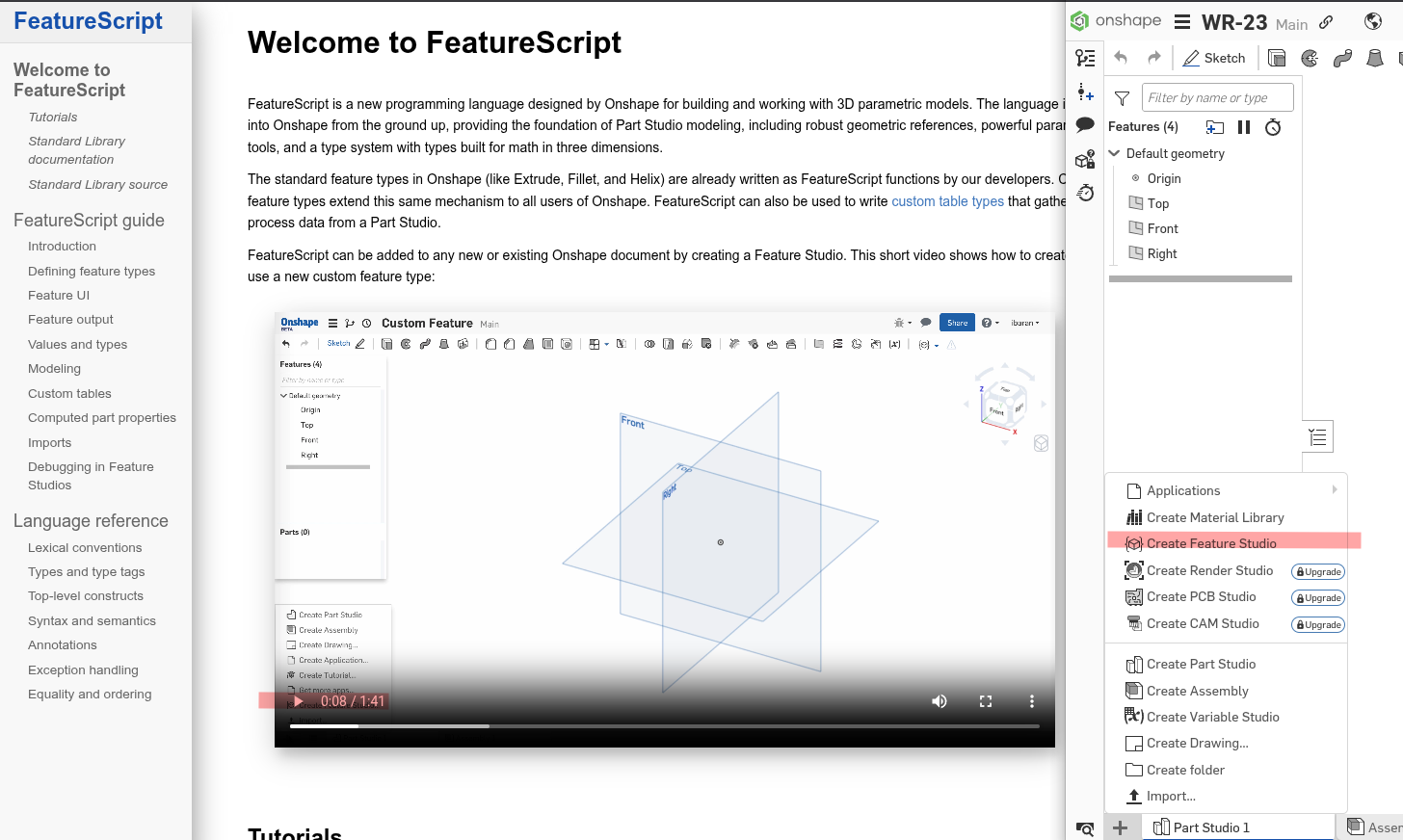 Onshape documentation mismatch example